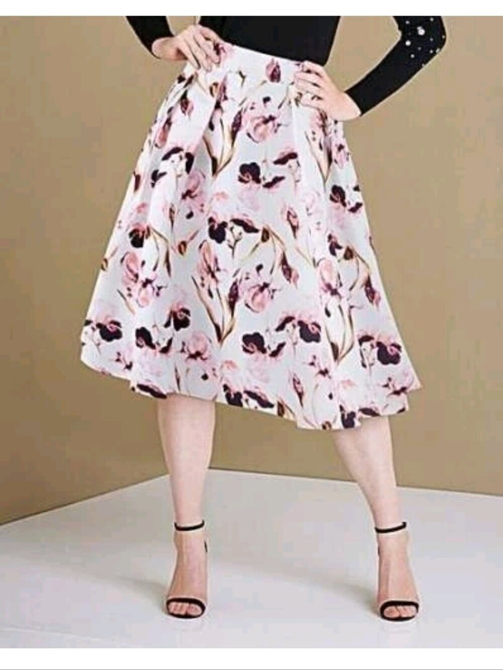 Capsule Satin Pink Floral Midi Skirt A-line Y2K Retro Classic Elastic Waist 14